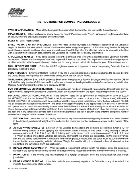 CA DMV Form MC 2118I. California IRP Vehicle Data Schedule C - Document ...