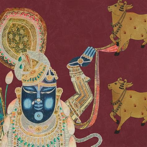 Pichwai Shrinathji Room Wallpaper With Cows Maroon | Life n Colors
