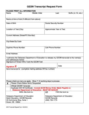 2012-2026 DE GED Transcript Request Form - Blank Fillable Template ...