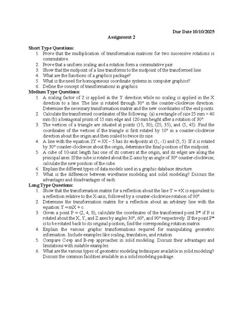 Assignment 2: Transformation Matrices and Graphics Concepts - Studocu