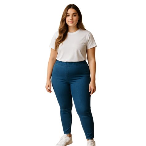 Plus Size Slim Fit Blue Denim Jeggings For Women