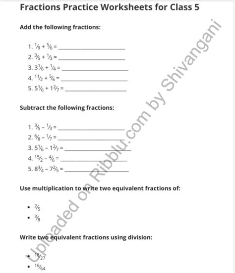 Image result for Maths Exercise Class 5 Fraction