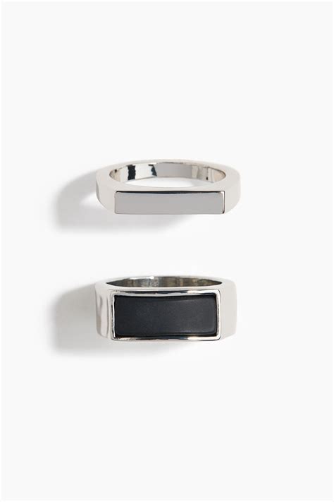 2-pack rings - Black/Silver-coloured - Men | H&M IN