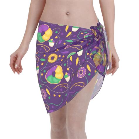 Kll Mardi Gras And Donuts Print Women'S Sarong Coverups Short Bathing ...