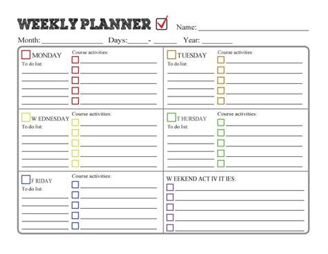 Image result for Weekly Homework Planner