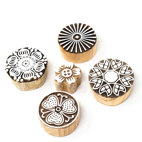 Hashcart Wooden Indian Traditional Design Printing Stamps | Set of 5 ...
