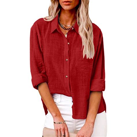 Linen Shirts For Women Summer Button Up,Women Button Down Shirts with ...