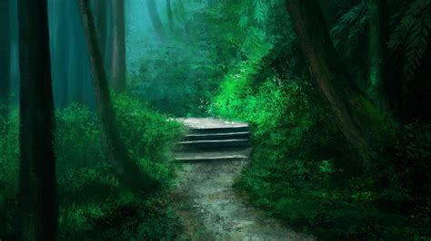 Download wallpaper 1920x1080 stairs, steps, bushes, paint, canvas full ...