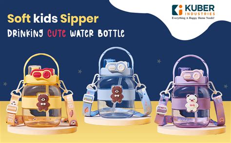 Kuber Industries Kids Water Bottle With Straw |Cute Teddy Bear Sipper ...