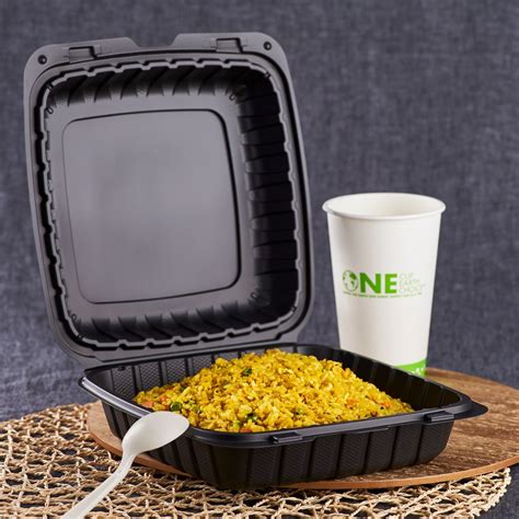 Jumbo 9x9 Black Carry Out Boxes - 9"x9" Mineral Filled Food Containers