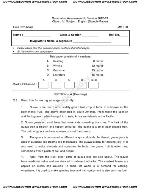 Image result for Class 4th English Worksheet CBSE