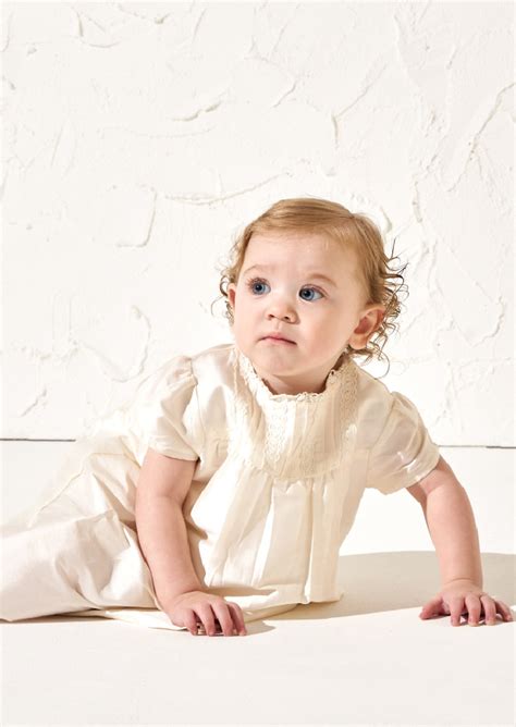 Angel & Rocket Baby Girls Self Textured Beige Dresses