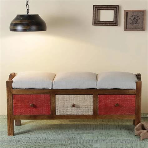 White Agnes Solid Wood 3 Drawer Bench | Benches online | Fabuliv