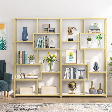 Buy Tribesigns Bookshelf 5 Tier Etagere Bookcase, Modern Gold Book ...