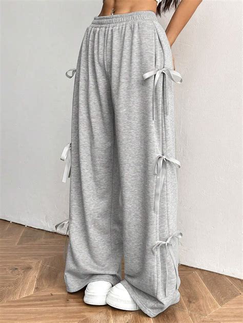 SHEIN EZwear Sweet And Cute Bow Tie Wide Leg Sweatpants For Spring ...