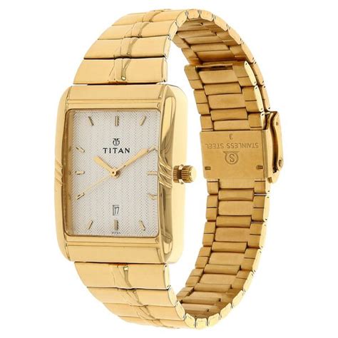 Buy Online Titan Quartz Analog with Date Champagne Dial Metal Strap ...