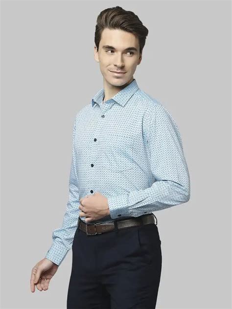 Men Blue Regular Fit Print Cotton Full Sleeve Shirts – MyRaymond