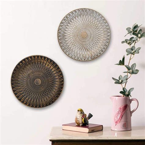 Black & White Color Set Of 2 MDF Decorative Wall Plates,Wall Decor Pla ...