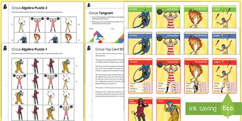 Circus-Themed Tangram, Algebra Puzzles and Games Activity