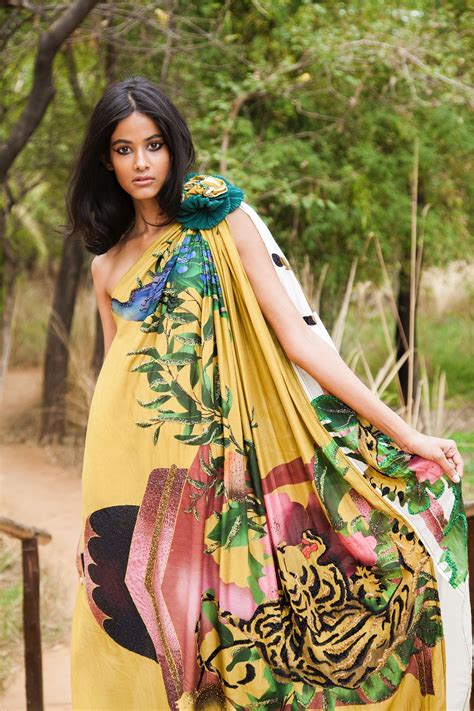 Women's Conscious Tiger Panel Print Hand Beaded Toga Gown - Verandah