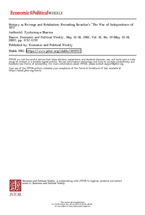 History as Revenge and Retaliation-Rereading Savarkar's The War of ...