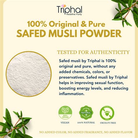 Safed Musli Powder - 100% Natural and Pure Moosli Shwet - Triphal