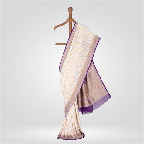 Zarko Banarasi Handwoven White Chiffon Saree – The Warp 'n Weft