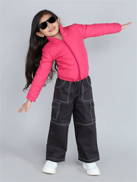 solid full sleeves puffer jacket-Hot pink – taffykids