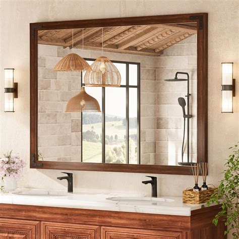 Amazon.com: TETOTE 48 x 36 Walnut Wood Framed Mirror for Bathroom Wall ...
