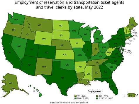 Map of employment of reservation and transportation ticket agents and ...