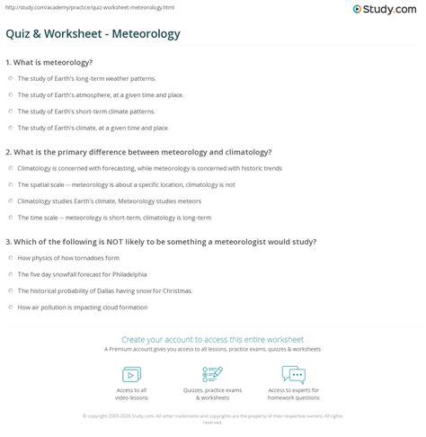 Quiz & Worksheet - Meteorology | Study.com