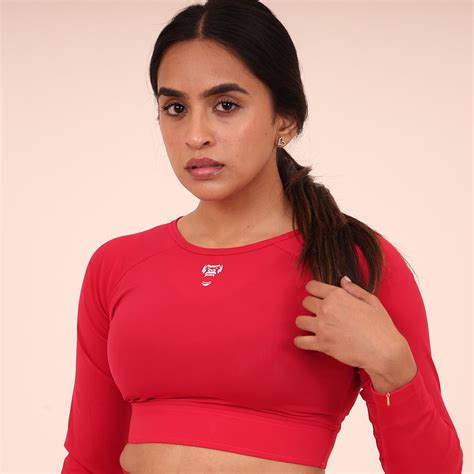 Women’s Sculpted Flex Activewear Full Sleeve Crop Top – Hot Red Pink ...