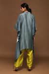 Buy Blue Dupion Silk Printed Abstract Collared Neck Kaftan Kurta And ...