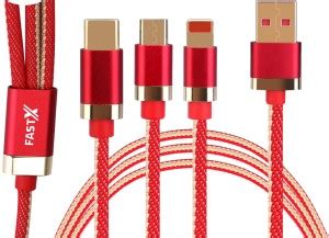 FASTX Micro USB Cable 2 A 1 m 3.0A 3 in 1 Cable Nylon Duo Jean Braided ...