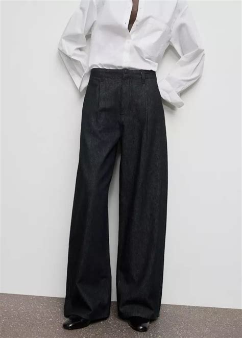 Wide leg pleated denim trousers - Women | MANGO Taiwan area