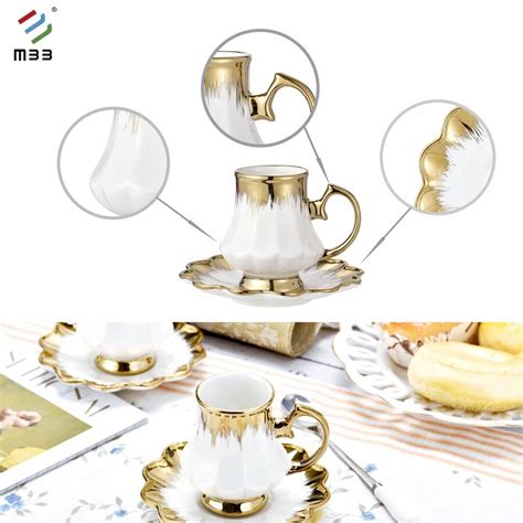 MBB Tea Cups And Saucers Set Of 6, Tea Cups And Saucers Set With Gold ...