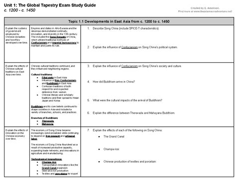 AP World History Unit 1 Exam Study Guide: c. 1200-1450 Developments ...