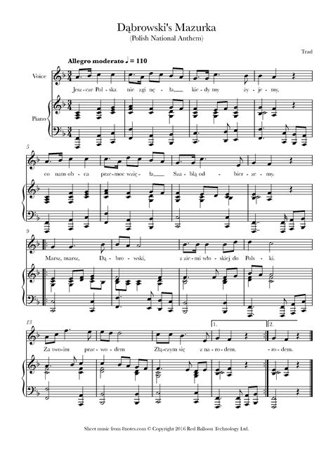 Polish National Anthem - Dąbrowski's Mazurka Sheet music for Voice ...