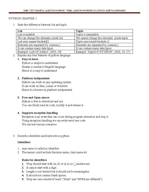 Python Chapter 1 - PYTHON CHAPTER 1 1. State the difference between ...