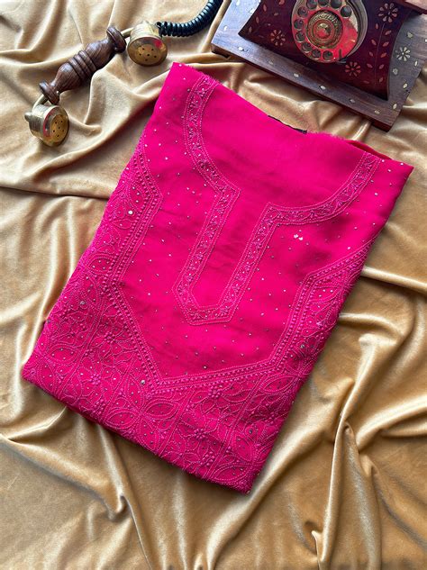 Pink Viscose Mukaish Chikankari Un-stitched Suit