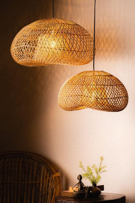 Aesthetic Rattan Pendant Wave Lampshade | Decorative Hanging Light For ...