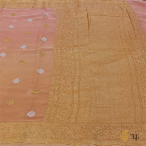 Baby Pink-Peach Pure Georgette Banarasi Handloom Saree - Tilfi