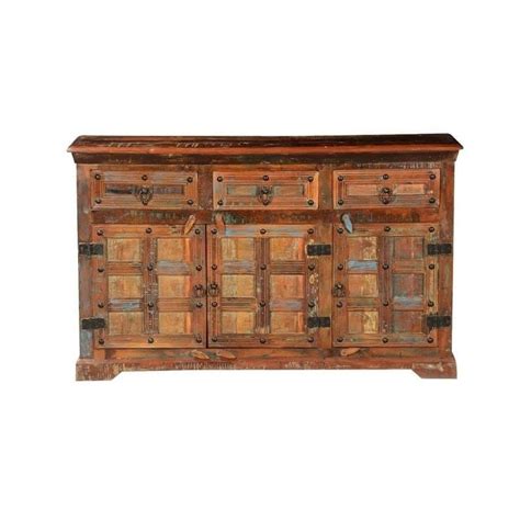 Modern Indian Chrome Reclaimed Wood Sideboard - 3 Drawer Buffet Sideboard