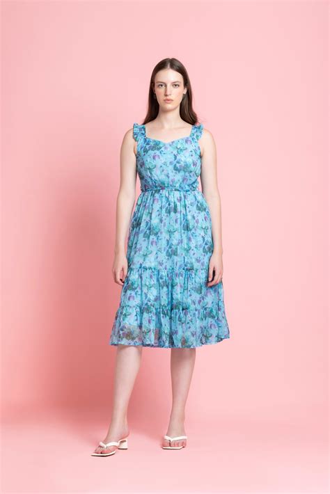 Blue Floral Printed Dress – Octics