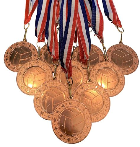 10 Pack of Bronze Volleyball Medals Trophy Award with Neck Ribbons ...