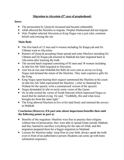 Migration to Abyssinia - Prophet Muhammad did not migrate. Holy Prophet selected Abyssinia as ...