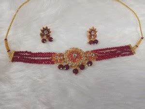 MAHI BRIDAL Stone, Alloy Gold-plated Maroon Jewellery Set Price in ...