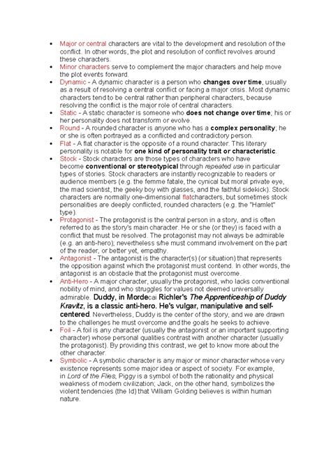 Characterisation - Glossary related to film study, prose and novel ...