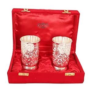 Buy Indian Craft Villa Handmade Silver Plated Glass Goblet Tumbler (4 ...
