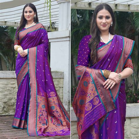 Purple Woven Paithani Art Silk Saree